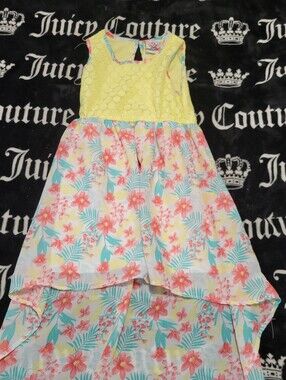 Real Love Girls Yellow Lace Top Floral Hi-Low Dress Size 7/8